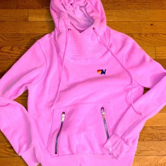 AVIATOR NATION Sz XS Hot pink rare ninja sweatshirt 2 zip pocket - Picture 2 of 7